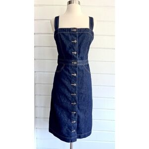 LEVI'S  Denim Button Front Sleeveless Midi Overall Dress in Dark Wash - NWOT! -